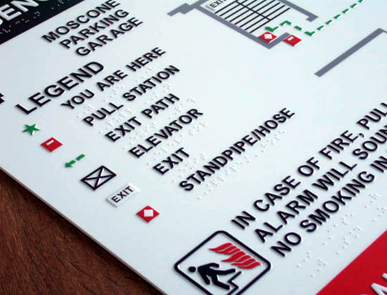 A tactile map, demonstrating emergency exits and procedures